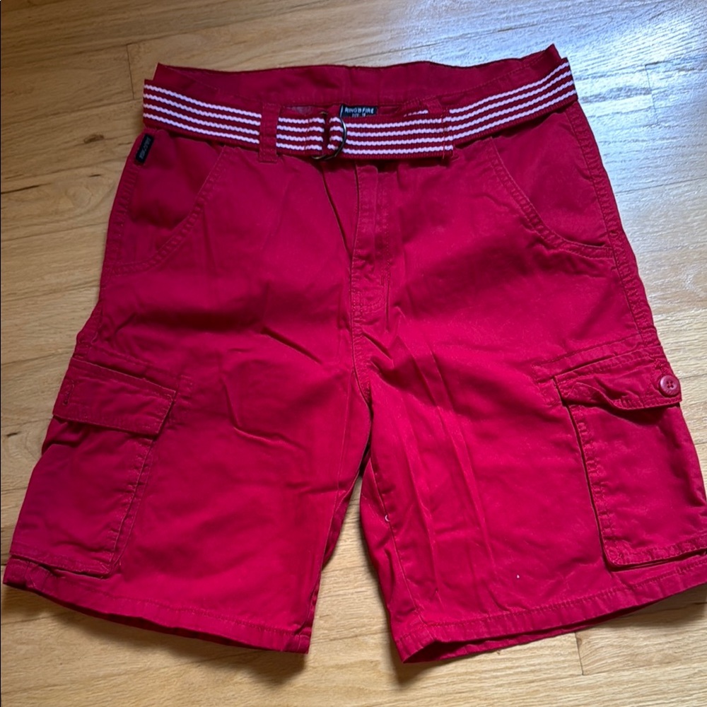 Red Cargo Shorts with Belt